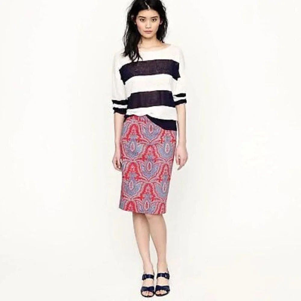 J. Crew No 2 Pencil Skirt Raj Blue & Red Paisley‎ 2